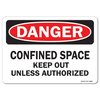 Signmission OSHA, Confined Space Keep Out Unless Authorized, 10in X 7in Plastic, 10" W, 7" H, Landscap OS-DS-P-710-L-19298